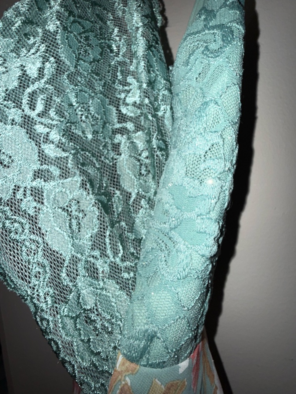 Betsey Johnson Mint Green Lace & Floral Chiffon Mini Dress - Picture 9 of 9